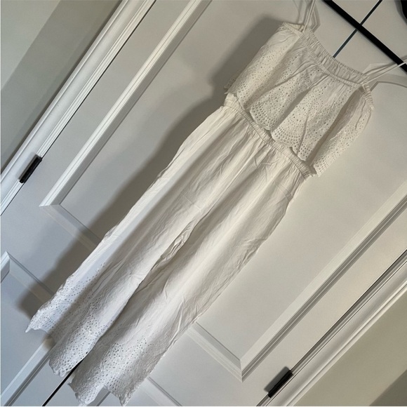 Topshop Boho Cottagecore White Eyelet Scalloped Jumpsuit Straight Leg Size 6 - Picture 6 of 15